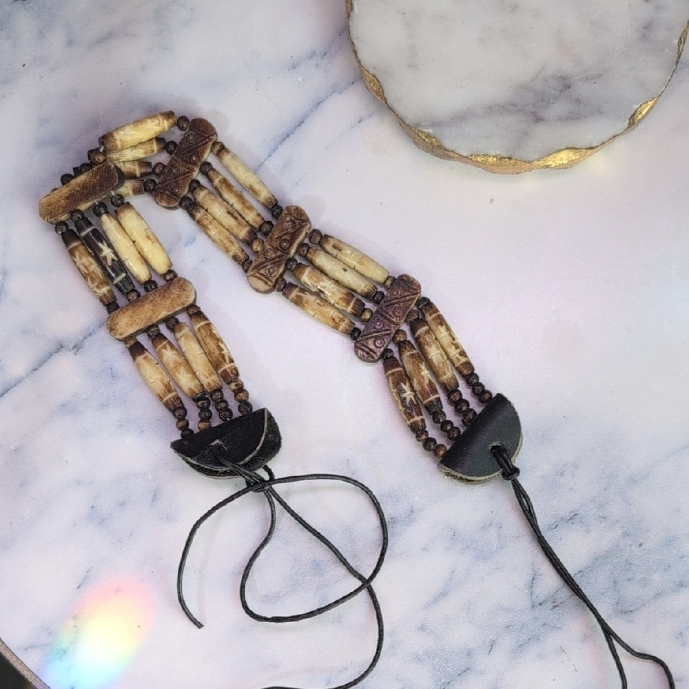 Bohemian Beaded Choker with Leather Accents